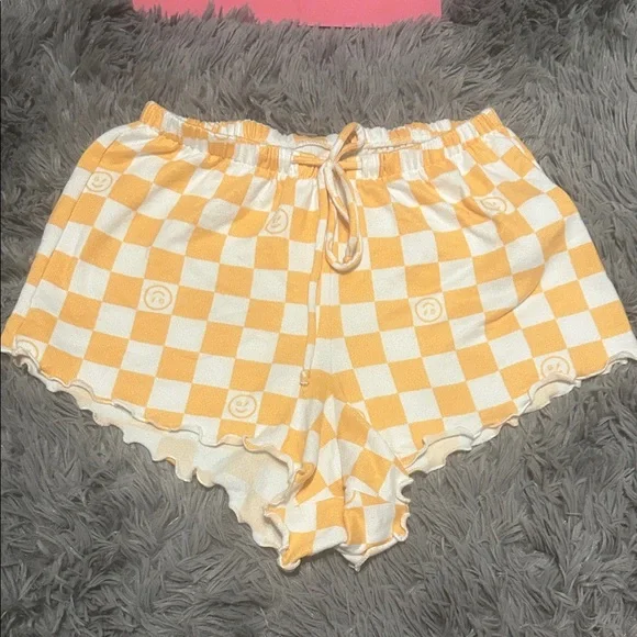 Yellow and White Checkered Women's PJ Shorts - Picture 1 of 3